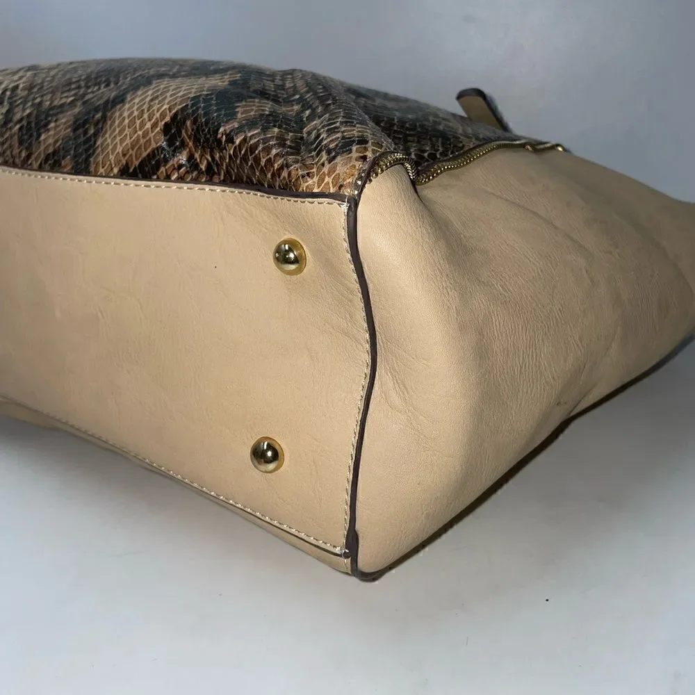 Charming Charlie Snakeskin Print Tote Bag Tan XLarge